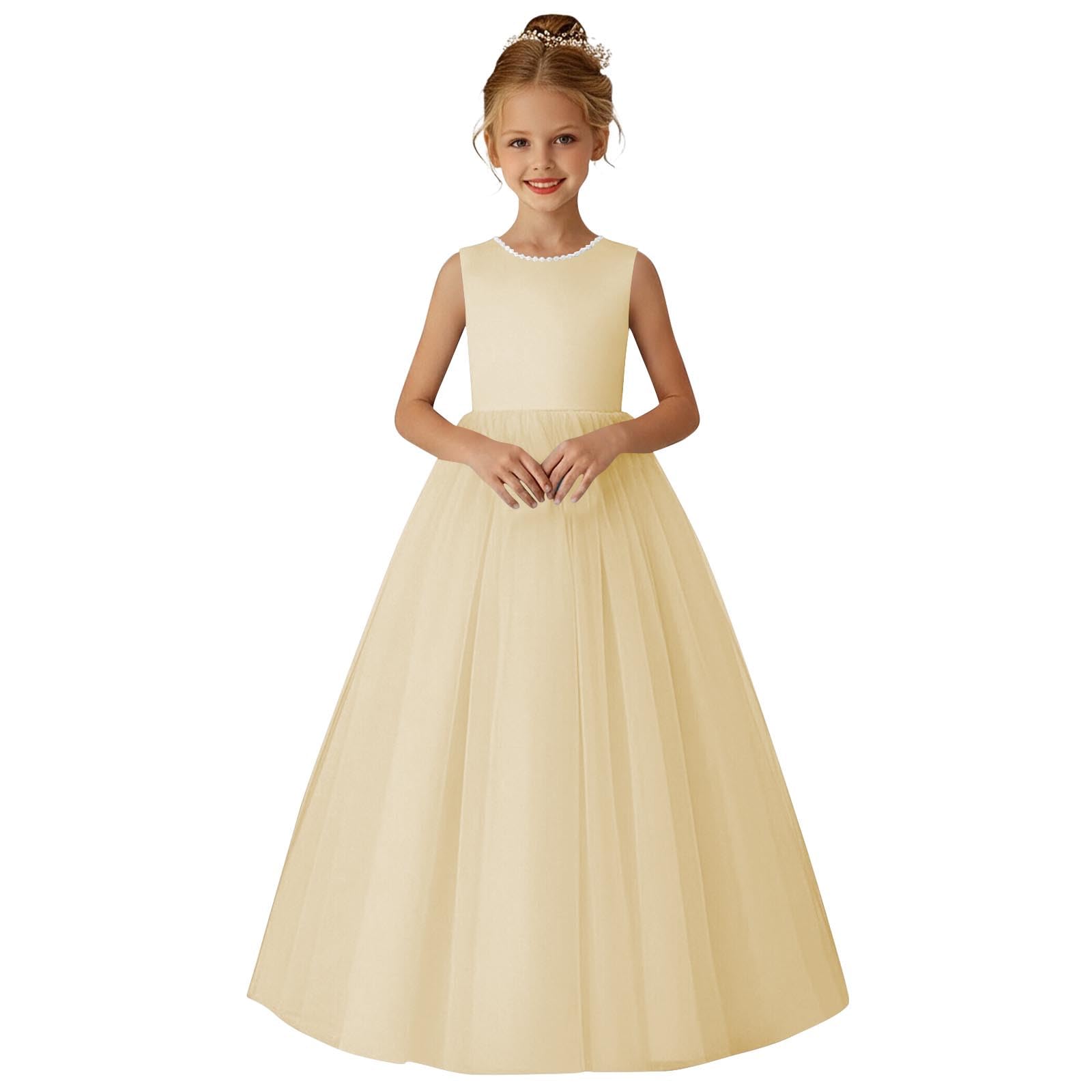 XINYUNZU Prinzessin Kleid Mädchen Tüllkleid Lang Abendkleider Festliche Kinderkleider Ärmellos Blumenmädchenkleider Hochzeit Elegant Dress Girl Sommerkleid Kleider für Kinder und Teenager 1-15 Jahre