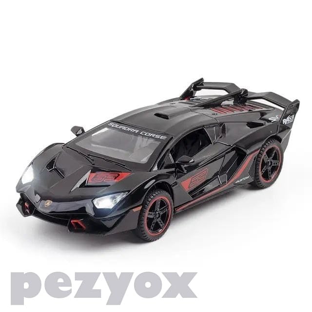 Image of Metal Pull Back Diecast Car 1:32 Lamborghini Sc18 Alston Pull Back Car Model with Sound Light Boys Gifts Toys for Kids. (Black)