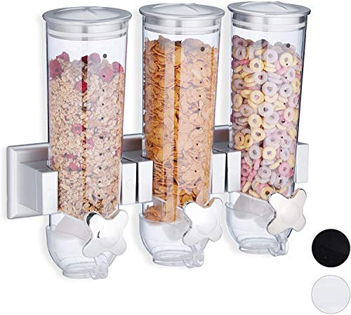 SaleemSpace Dreifach Cerealien- & Trockenlebensmittel-Spender für die Wandmontage silber