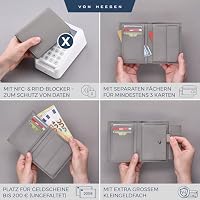 VON HEESEN Leder Geldbörse RFID Schutz I Echtleder Geldbeutel für Damen & Herren I Portemonnaie Brieftasche Wallet Portmonee (Grau) – Ansicht 2
