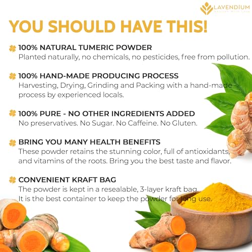 Image of Lavendium, Premium 20oz Turmeric Powder, 100% Natural & Pure Ground Turmeric Root, No Additives or Preservatives, Non-GMO, Plant-Based & Vegan, Perfect for Golden Milk, Curry, Soups & Smoothies