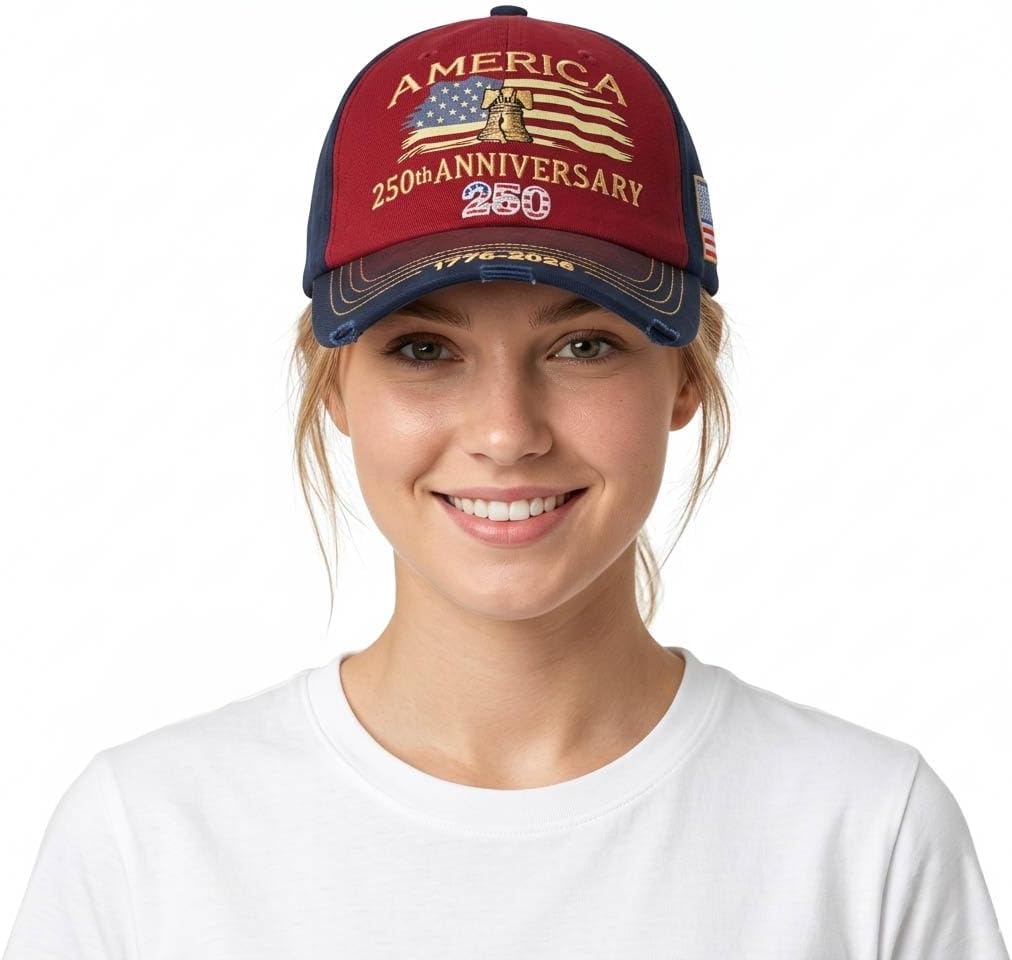 USA 250th Anniversary Hat, Adjustable 250th Anniversary Printed Patriotic Baseball Caps, Tribute Retro Washed Hat