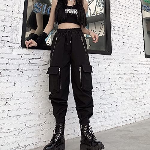 Pantalon Cargo Noir Femme MEINVQIAOTI - Style Techwear Rock Avec Chaînes