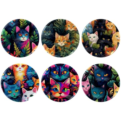 6-Pack Children's Durable and Trendy Button Pins, Adorable Brooches Perfect for Attaching to Clothes, Backpacks, Caps, and Jackets, Colorful Cat