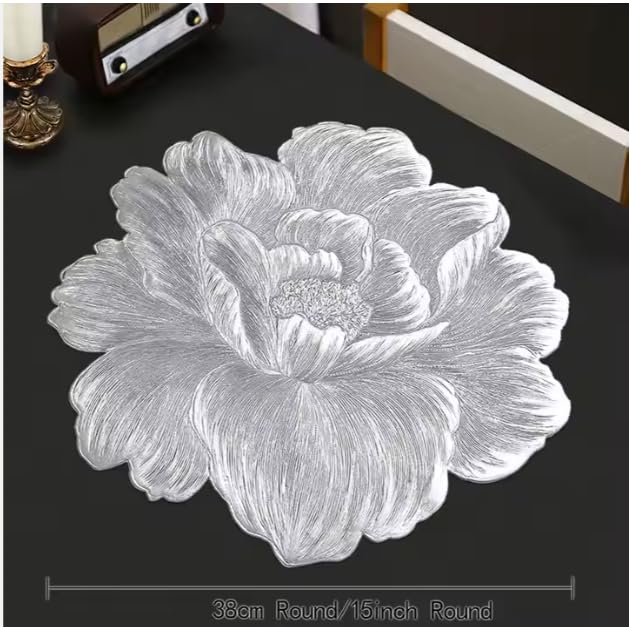 Image of HomeCloud PVC Material Round Shape Table Mat, Dining Table Mat,Table Placemats, Round Mats,Best for Bed-Side Table /Center Table, Dining Table /Shelves (Rose Silver, Set of 4)