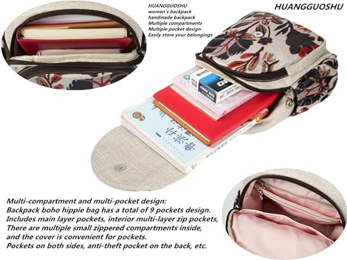 Image of Small Canvas Backpack, Retro Boho Washed Hippie for Women Daily Commute (Two Little Birds Decorations)