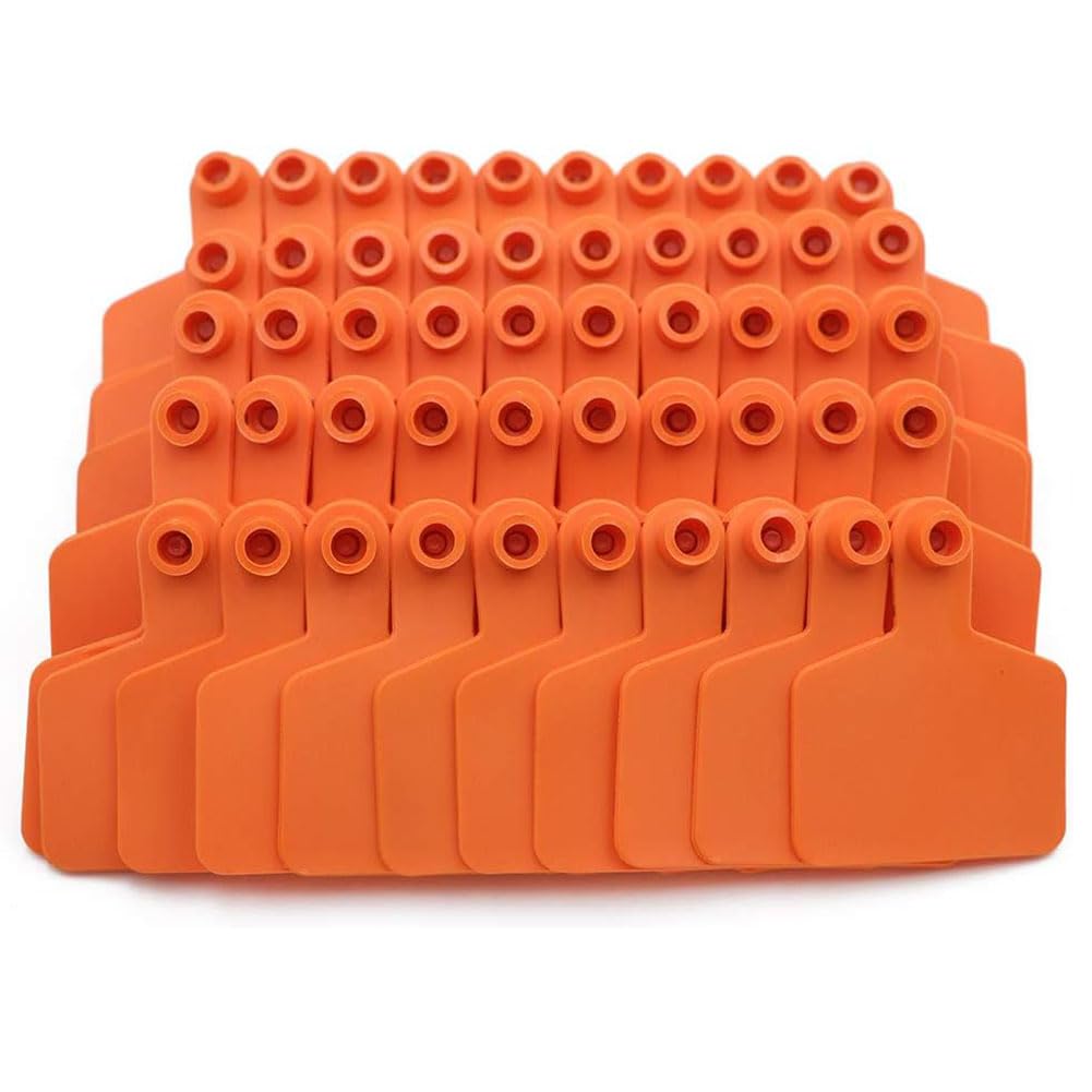 Dmbaod Orange 100Pcs Cattle Ear Tag, Blank Ear Tags Livestock Ear Tags Cattle Ear Tags For Goats Sheep Pigs Hogs Cows Cattle Calf Livestock 100Pcs
