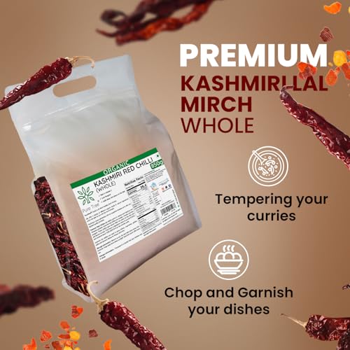 Image of Pure Tree Certified Organic Kashmiri Lal Mirch | 850 g | Red Chilli Whole | Sabut Lal Mirch | Kashmiri Chilli Lal Mirch Whole Strong Smoky Spice | Dry Red Chilli Whole