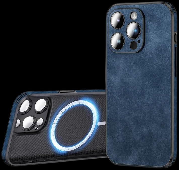 Smooth Funda Coque Shell Strong Magnetic Leather Case In Amazing Colors with Mag Safe and Lens Protection for Apple Iphone 15 Pro and Iphone 15 Pro Max (Deep Blue, IPhone 15 Pro)