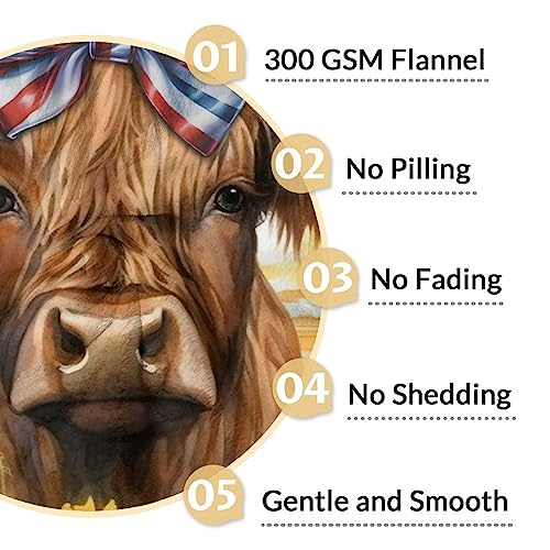 Mercuryelf Highland Cow Throw Blanket - Soft, Fuzzy & Warm - 50x60 Inches Flannel Blankets for Living Room, Sofa - Colorful Rustic Throws Gift for Teens