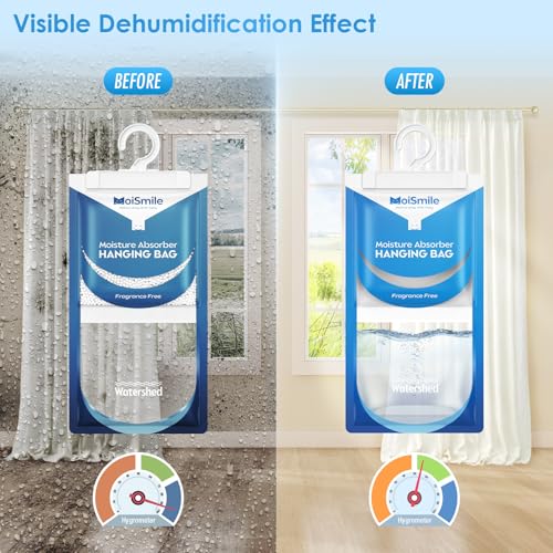 Image of Moisture Absorbers 10 Pack, Fragrance Free Hanging Closet Dehumidifier Bags, Humidity Packs Odor Eliminator for Closet, Bathroom, Bedroom, Basement, Car, 9.8 OZ