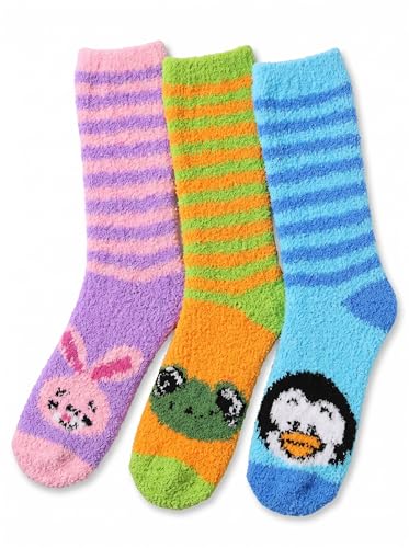 Image of Tipi Toe Womens Fuzzy Crew Socks with Anti Slip Grips Warm Cozy Fluffy Winter Slipper Socks Non Skid Home Socks for Women