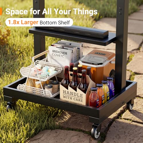 Image of Perlegear Rolling TV Stand for 32 inch-110 inch TVs up to 250 lbs, Outdoor TV Stand with Large Wheels, Handle & Power Outlet, Height Adjustable Mobile TV Cart with Wood Shelf, Max VESA 800x600mm, PGTVMC24B