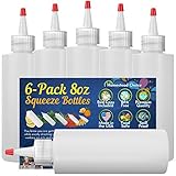 6-pack Plastic Squeeze Condiment Bottles - 8 Ounce with Red Tip Cap - Made in USA - Perfect for Ketchup, BBQ, Sauces, Syrup, Condiments, Dressings, Arts and Crafts