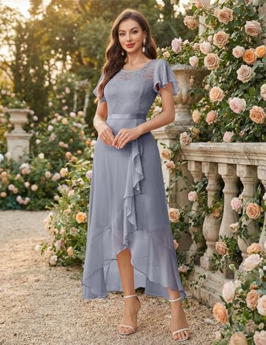 Image of BeryLove Formal Long Dresses for Women Wedding Guest Cocktail Bridesmaid | Airy Lace & Chiffon Evening Gown, Flutter Sleeve, Ideal for Mother of the Bride, Prom, Homecoming Party & Semi-Foraml Events