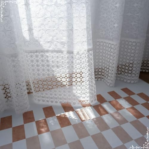 Rideau voilage en polyester haut de gamme brodé 86x160cm avec oeillets