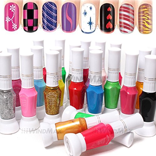 US Seller Hot Sale 24 Colorful Two-way 3D Acrylic Nail Polish Pen Dotting Brush Pure Solid Glitter Gel Nail Art Painting Kit DIY Design Drawing Set