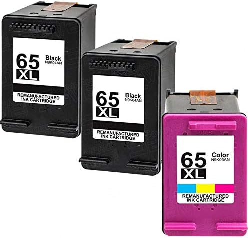3PK Manufactured Ink Cartridge Replacement for HP 65XL 65 Fits for HP Envy 5055 5052 5058 DeskJet 3755 3752 2652 2655 2622 3720 3722 2624 3758 AMP 100 Printer (2Black+1TriColor)