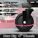 Rolling Stool with Wheels, Adjustable Height Pneumatic Garage Work Mechanic Stool Seat with Backrest, 400 LBS Capacity 360° Swivel Mechanic Crepper Chair with Tool Tray Storage, Pink - Image 6