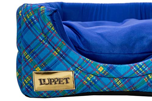 Luppet Toca E Cama 2 Em 1 Com Almofada Para Cães E Gatos De Até 5Kg Azul Xadrez M