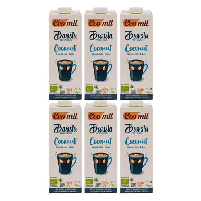 Ecomil - Bebida Vegetal Barista de Coco Bio Pack 6 x 1L, Receta Vegetal Ecológica para Espumar, Ideal para Café y Cappuccino, 100% Bio, Sin Lactosa, Alternativa a la Leche Tradicional