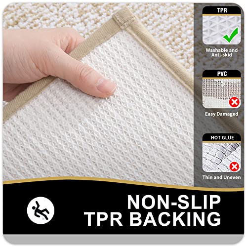 OLANLY Bathroom Runner Rugs 47x24, Extra Soft and Absorbent Microfiber Bath Rugs, Non-Slip, Machine Washable, Quick Dry Shaggy Bath Carpet, Long Bath Mats for Bathroom Floor, Tub, Shower, Beige by OLANLY - Image 4