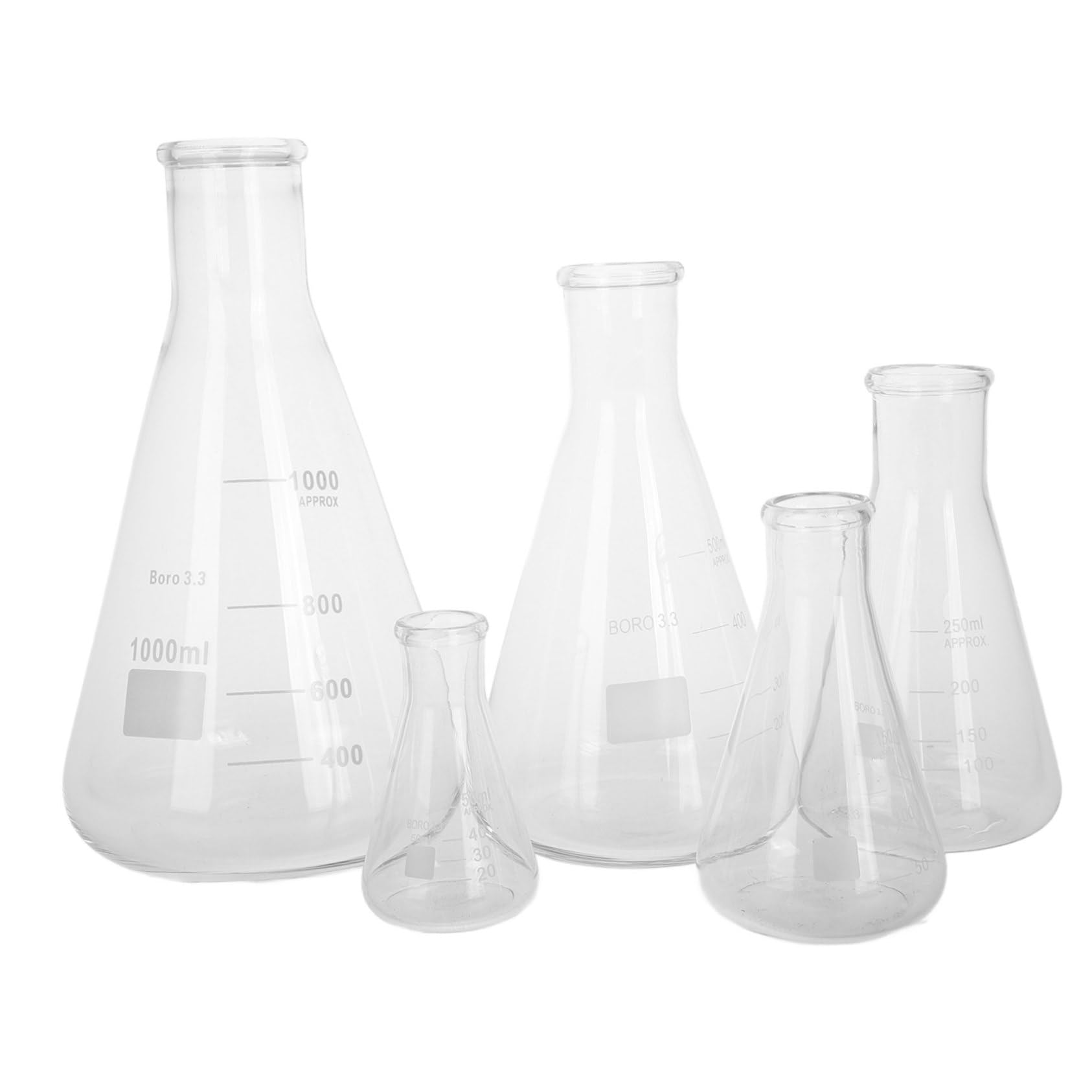 ULTECHNOVO 5piezas Matraces Erlenmeyer De Borosilicato Vidrio Cristalería Científica