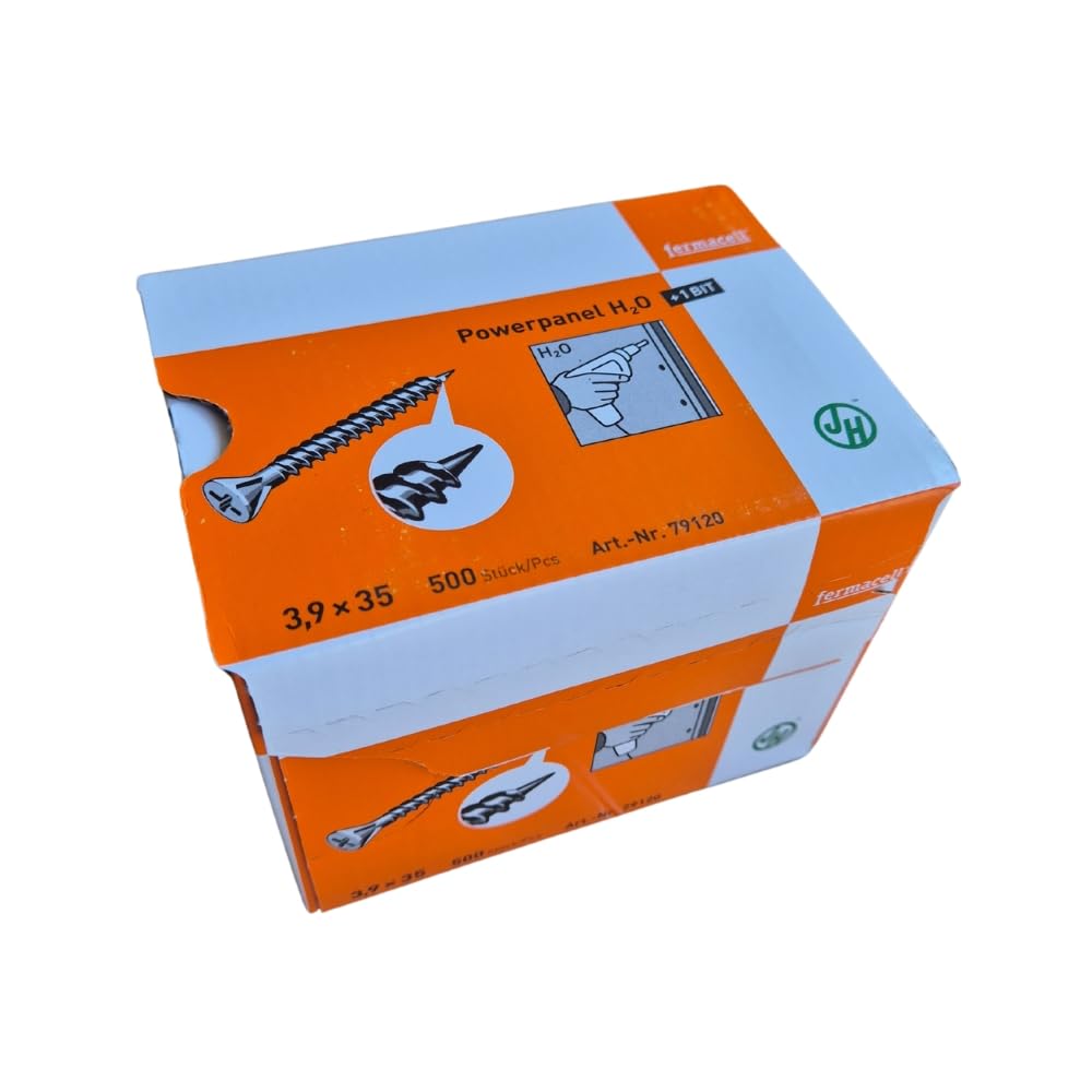 FERMACELL - Boîte 500 Vis autoforeuses 3,9 x 35 mm - pour plaques Powerpanel H2O sur Ossature métal ou bois en Locaux humides - Anti-corrosion C4 - Embout OFFERT