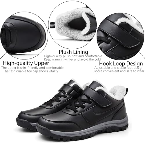 Womens Mens Winter Waterproof Snow Boots with Hook Loop Unisex Warm Fur Lined Casual Lace-up Comfort Arch Support Anti-slip Platform Ankle Boots Light Outdoor Sports Walking Booties3