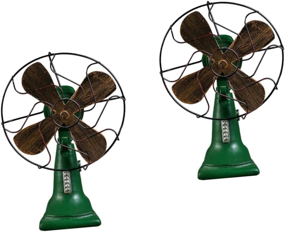 2pcs Vintage Home Decor Retro Decor Hand Held Fans Rechargeable Circulation Desk Table Top Fan Retro Office Dining Table Decor Fan Portable Room Table Fans Oscillating Iron Green