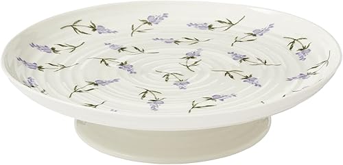 Portmeirion Sophie Conran Lavandula - Plato para pastel de porcelana de 12 pulgadas  Soporte redondo blanco para postres  Soporte para cupcakes para