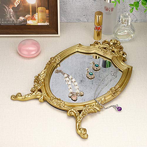 Juxyes Antique Gold Resin Frame Decorative Wall Mirror Makeup Mirror, Vintage Cosmetic Mirror With Golden Frame, Elegant European Wall Hanging Dressing Mirror Decor For Bathroom Bedroom #TOP5