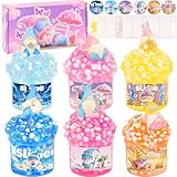 6 Packs Slime Kits for Girls, Clear Slime Jelly Crunchy Kit, Non Sticky Slime Set for Kids, DIY Premade Crystal Glue Boba Slime, Super Soft Sludge Toy