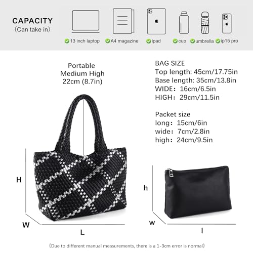 Image of Woven Tote Bag Womens Purse Vegan Leather Shoulder Handbags Fashion Summer Beach Tote Bags Large Travel Totes