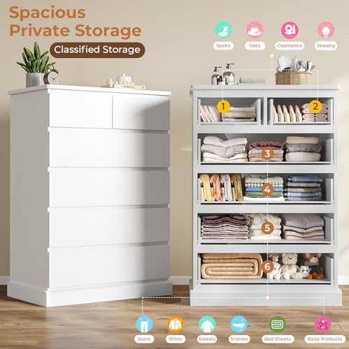 image for DICTAC White Tall Dresser for Bedroom with 6 Drawers, 43.9