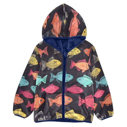 Colorful Cute Fish Toddler Fleece Jacket Girl Boys Hooded Fleece Jacket Coat Warm Outwear Zip-up 3-10T