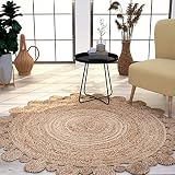 Alfombra Yute Habitación Salon Dormitoro Redonda Etnica Boho Chic A Mano, Color:Naturaleza, Tamaño:80 cm Rund