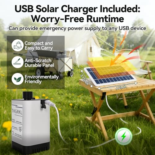 Ducha portátil para camping con calentador y bidón de agua de 5 galones, ducha portátil recargable de 6000mAh con calentador de inmersión de 1500W y apagado automático, kit con panel solar USB para camping miniatura 5