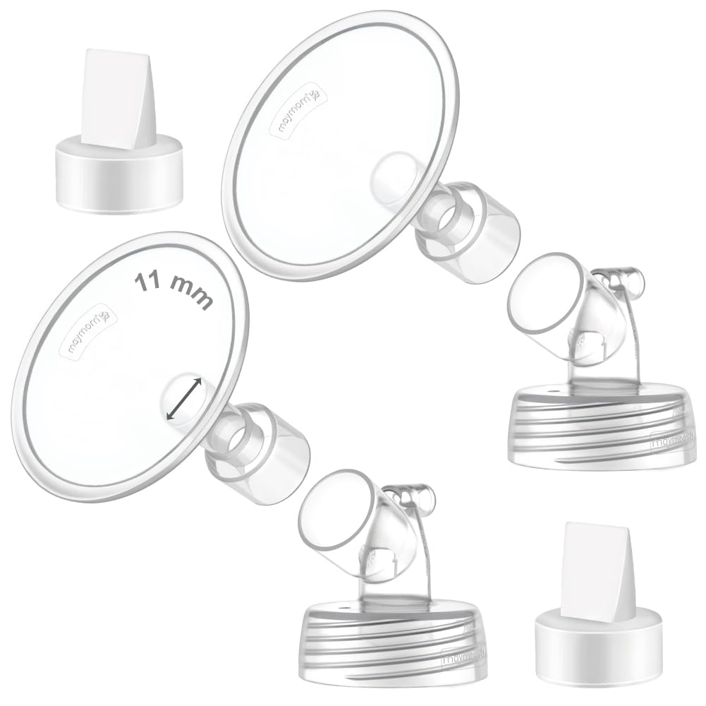 2X 11 mm Maymom Two-Piece Wide Neck Pump Parts Compatible with Spectra S1,Spectra S2 Pumps and 2 Valves; Incl Wide Mouth Flanges; Not Original Spectra Flange; (11mm Flange with Valve)