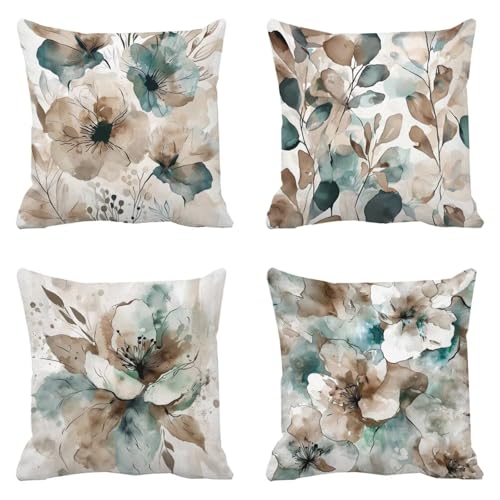 Housse de coussin 35x35 gris impermeable lin turquoise g-697 canape