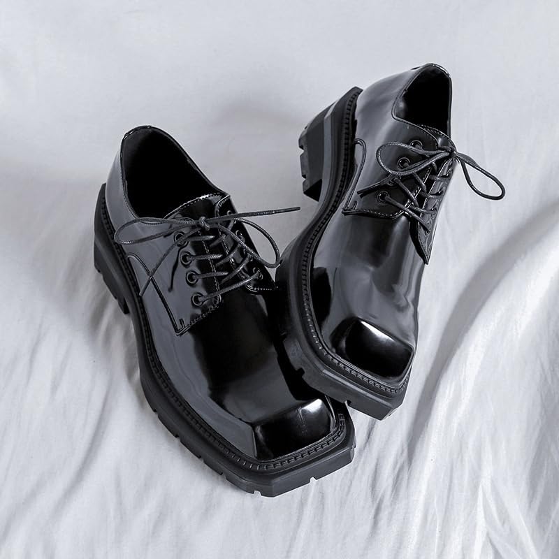 Men's Oxford Leather Shoes, Classic Leather Platform Derby Shoes, Thick Heel, Lug Sole, Non-Slip and wear-Resistant, Suitable for Office, Business, Leisure2