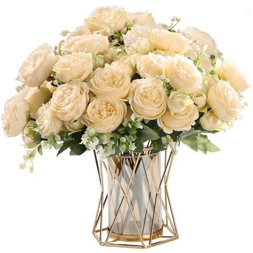 HNVNER 2 Piezas Peonías Flores Artificiales Realistas de Seda para la decoración de la Oficina de reunión de la Familia de la Boda, Champaña