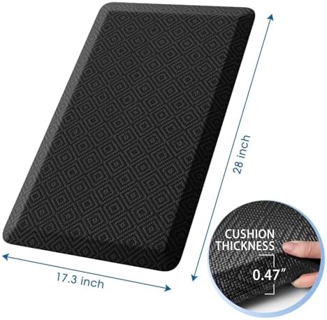 Mattitude Kitchen Mat Cushioned Anti-Fatigue Floor Mat Waterproof Non-Slip Mats and Rugs Standing and Comfort Desk Mats for House Sink Office Laundry (Black, 17.3