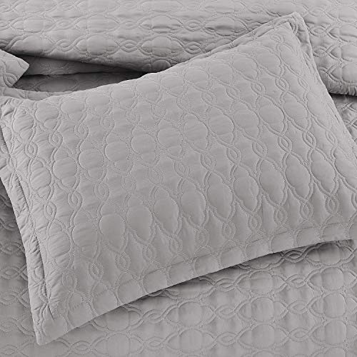 Basic Choice 3 Piece Quilt Set, Extra Soft Stitched All Season Bedspread Coverlet Set, Includes 1 Quilt And 2 Shams - Seamless, Light Gray, Queen #TOP3