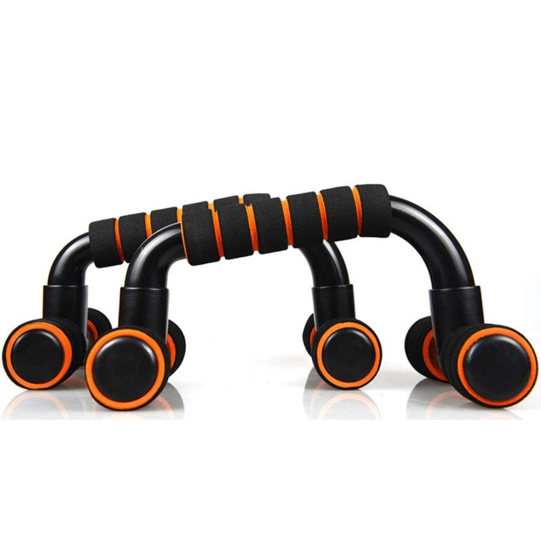 Athlian Push-Up Bar for Home Gym Workouts, Durable Metal Frame with Non-Slip Foam Grips, Lightweight & Portable Push-Up Stands for Men & Women, 3-Wheel Design, Black and Orange-image-6