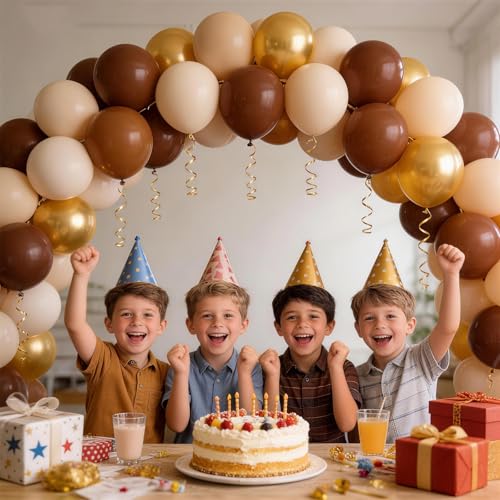 Image of 160Pcs 12 Inch Brown Light Brown Tan Sand White Metallic Gold Latex Balloons for Boho Neutral Baby Shower Birthday Party Decorations