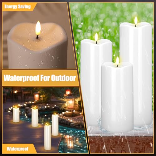 Image of Rossesay 8 inch 10 inch 12 inch 14 inch x 4 inch Large Waterproof Outdoor Flameless Candles, 4 Pcs LED Pillar Candles with Remote and Timers Battery Operated Jumbo Flickering for Home Patio Church Lanterns(White)