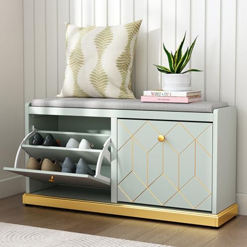 HLR Shoe Bench with Storage, Modern Entryway Bench with 2