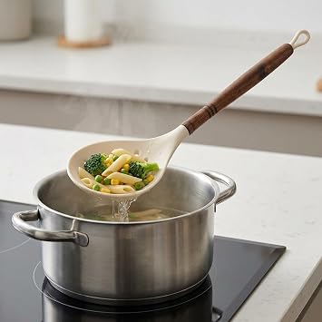 Deconox Akasya Ahşap Saplı Premium Silikon Mutfak Gereçleri - Isıya Dayanıklı Servis Kaşığı, Kepçe, Spatula ve Kevgir Seçenekleriyle (KEVGİR)