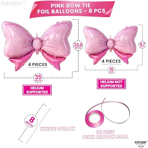 Image of KatchOn, Giant Pink Bow Balloons - 35 Inch, Pack of 8 | Bow Foil Balloons for Birthday Decoration | Pink Bow Balloons For Baby Shower Decoration, Gender Reveal